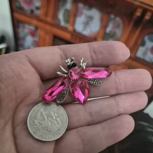 Glass pink bee brooch